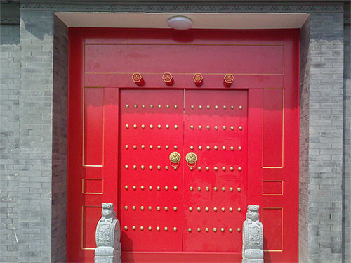 广汉中国传统四合院系列朱红色中式木制大门木作